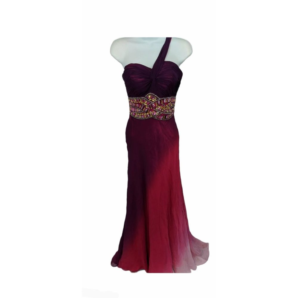 BG Haute Pink and Purple Beaded Silk Chiffon Gown